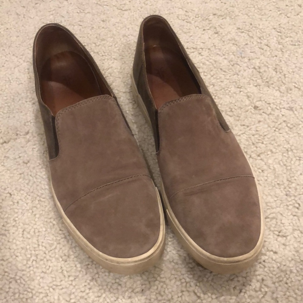 Frye suede color block brown slip on sneakers